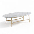 Ovale salontafel van marmer met gouden metalen poten 150 x 80 x 45cm