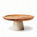 Houten serveerschaal met keramische voet 30 x 30 x 10cm voor decoratie en presentatie