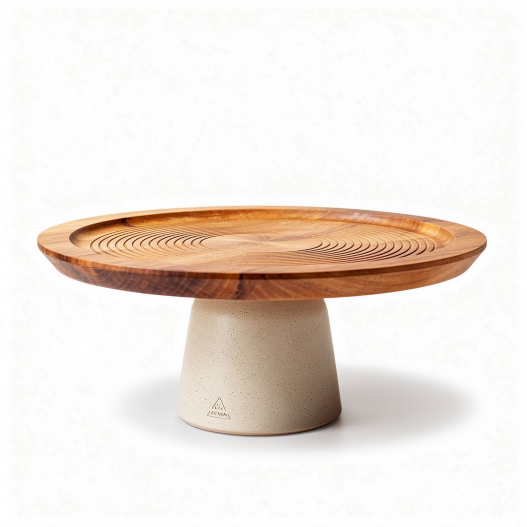 Houten serveerschaal met keramische voet 30 x 30 x 10cm voor decoratie en presentatie