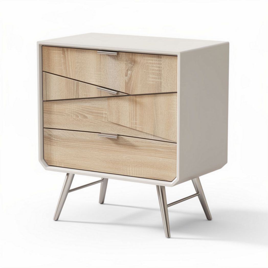 kast met drie lades in licht hout en wit kunststof 50 x 40 x 70cm