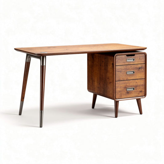 Bureau van hout met drie lades en metalen poten 120 x 60 x 75cm