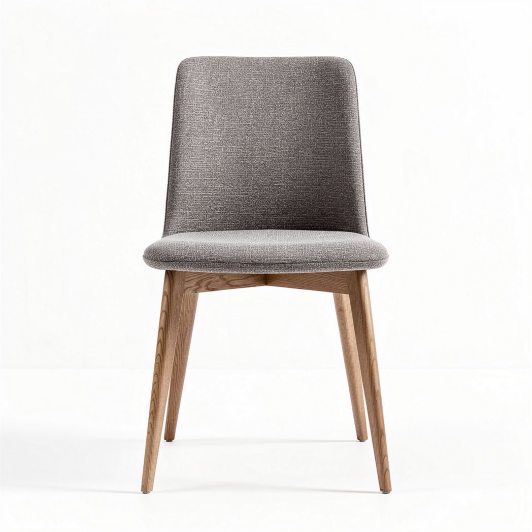 Stoel van grijs textiel met houten poten afmetingen 45 x 45 x 90cm