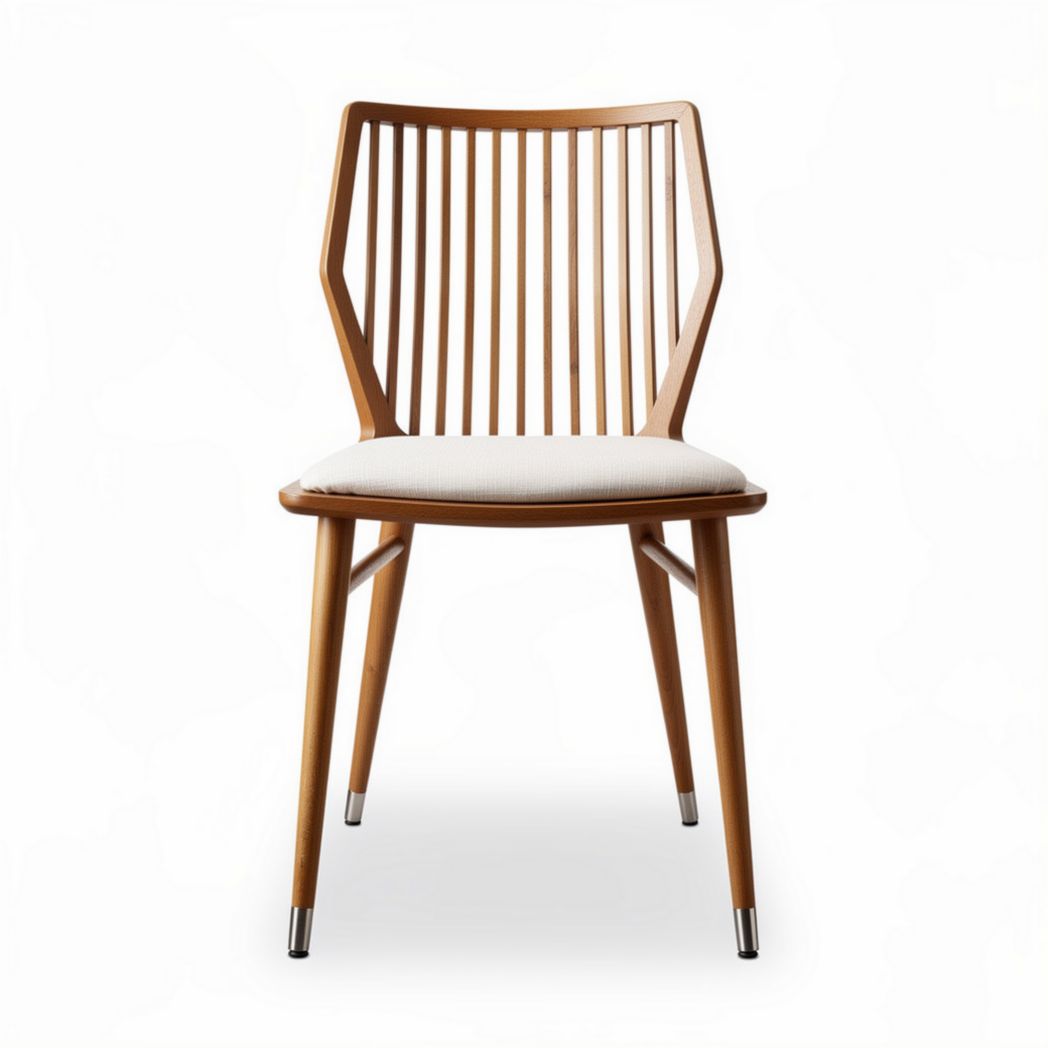 Houten stoel met kussens in beige en afmetingen 45 x 45 x 85cm