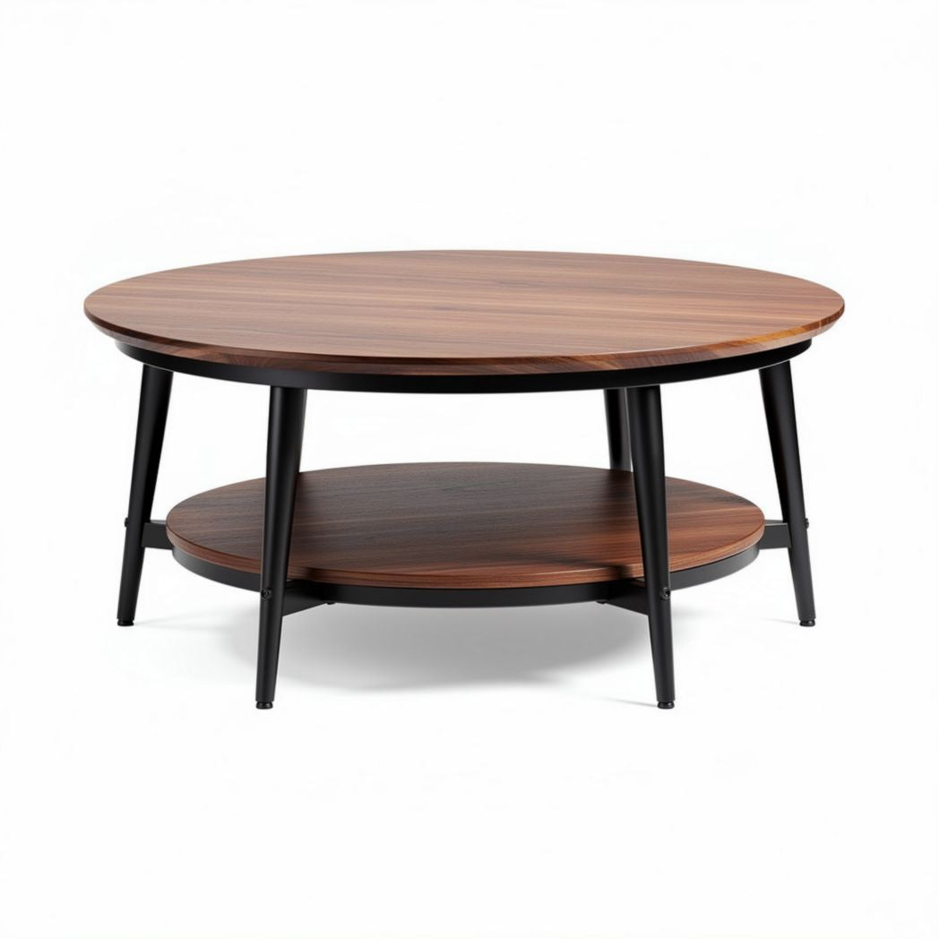 Salontafel van hout met zwart metalen onderstel 80 x 80 x 40 cm