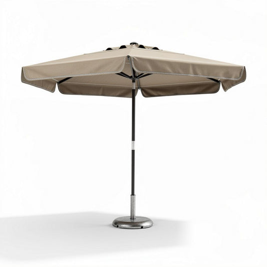 Parasol met een diameter van 250 cm gemaakt van waterdicht polyester in taupe kleur