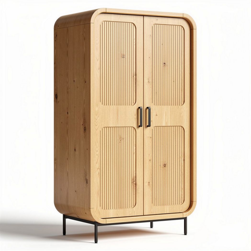 houten kast met geperforeerde deuren en metalen poten 80 x 40 x 180cm