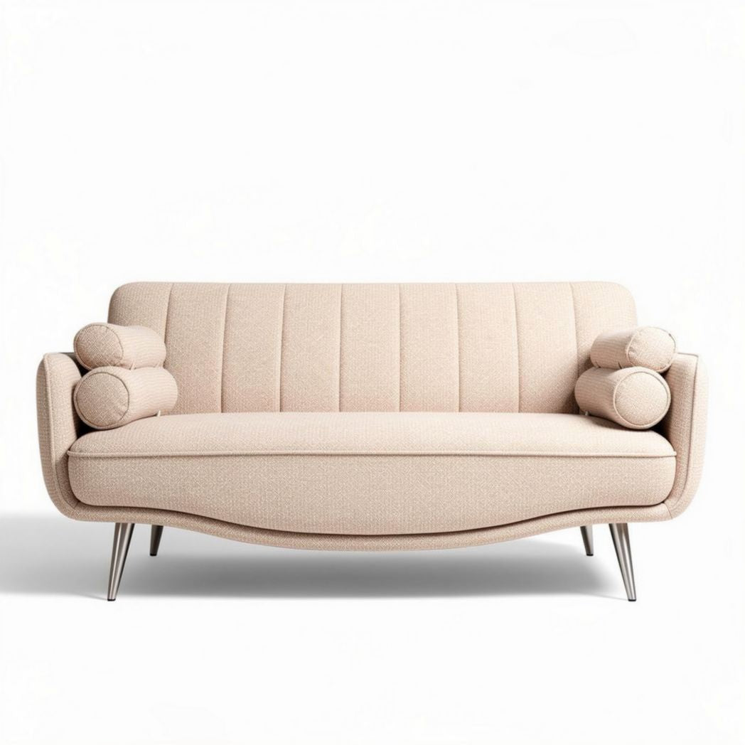 Bureau sofa met rollen kussens in lichtbeige stof 180 x 85 x 70cm